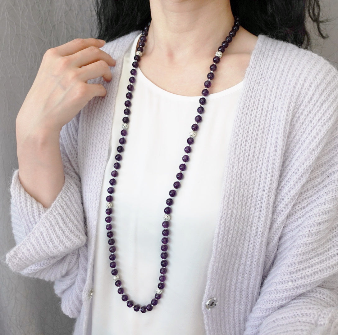 Return to Origin Multi-style Amethyst Beaded Necklace Modeling - Yun Boutique