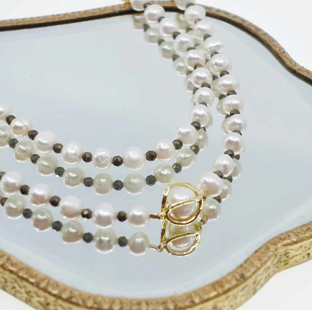 Multi-style Opera 8mm Pearl Necklace (Brown Terahertz Stone) - Yun Boutique