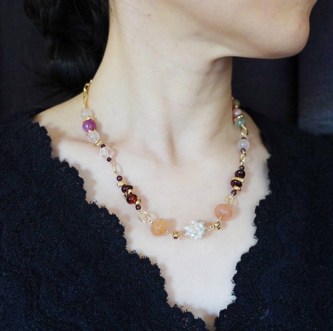 Yun Boutique Autumn Gemstone and Pearl Necklace