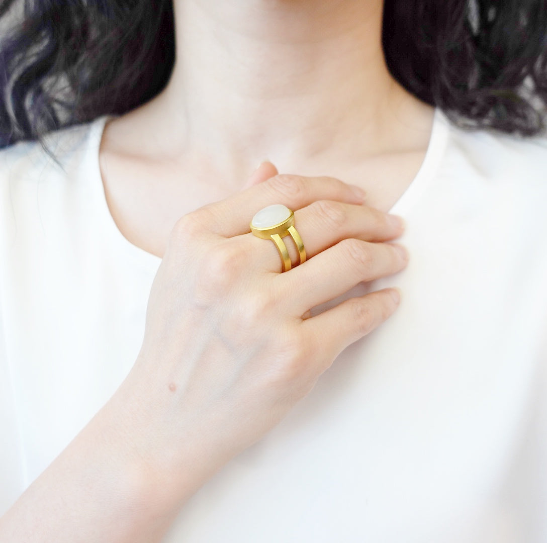 White Jade Statement Ring - Yun Boutique