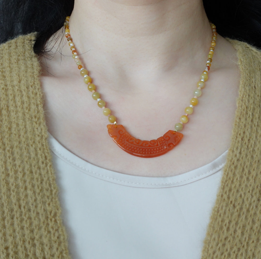 Red and Yellow Jadeite Huang Necklace - Yun Boutique