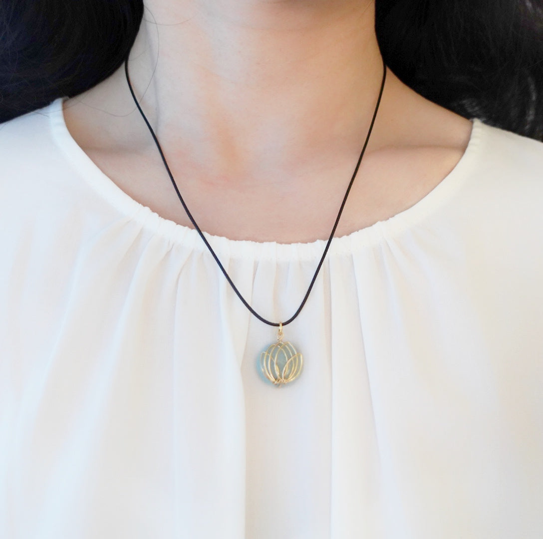 Amazonite Lotus Leather Necklace - Yun Boutique