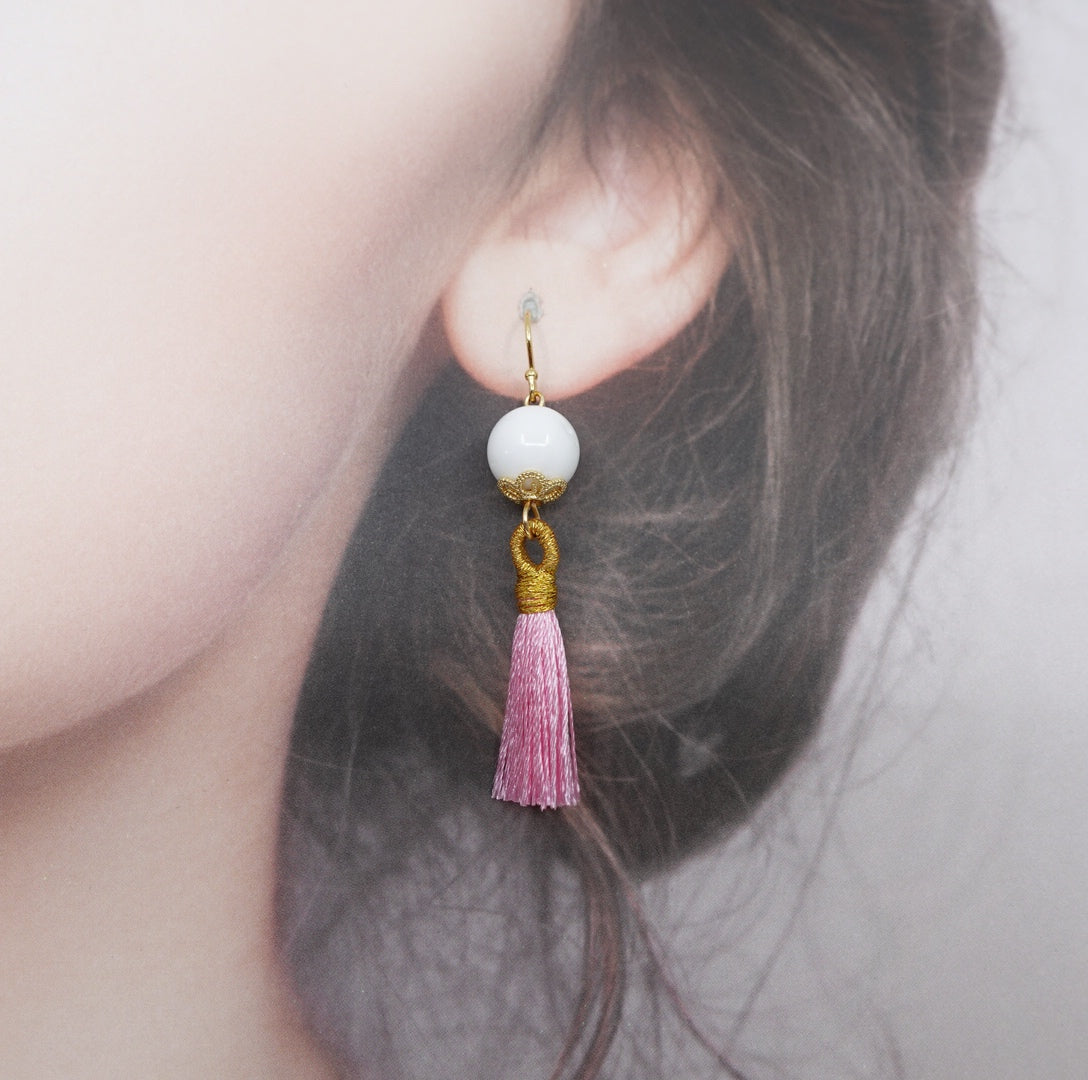 Little Gemstone Silk Tassel Earrings - Yun Boutique