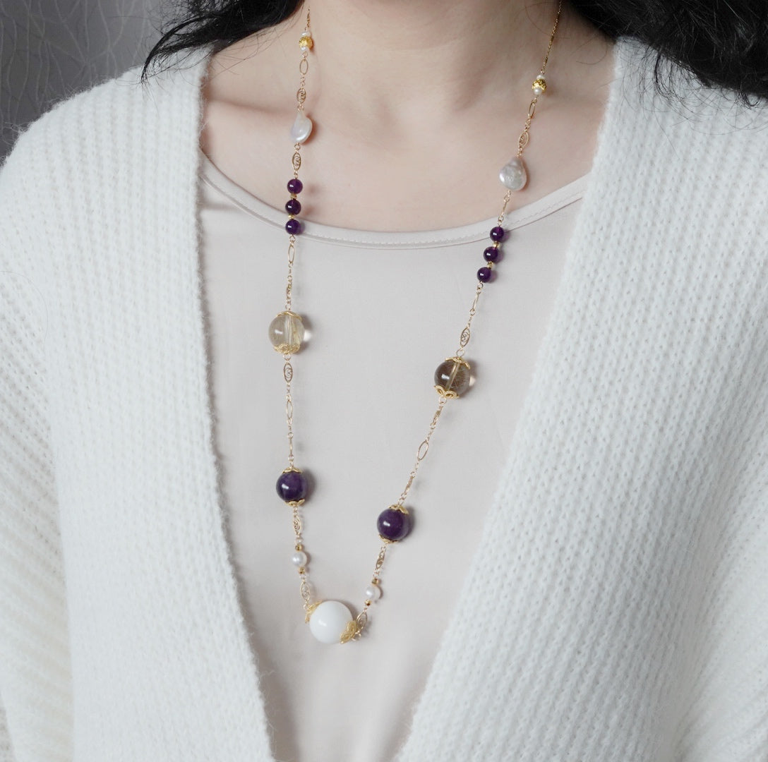 Winter Theme Gemstone Long Necklace - Yun Boutique