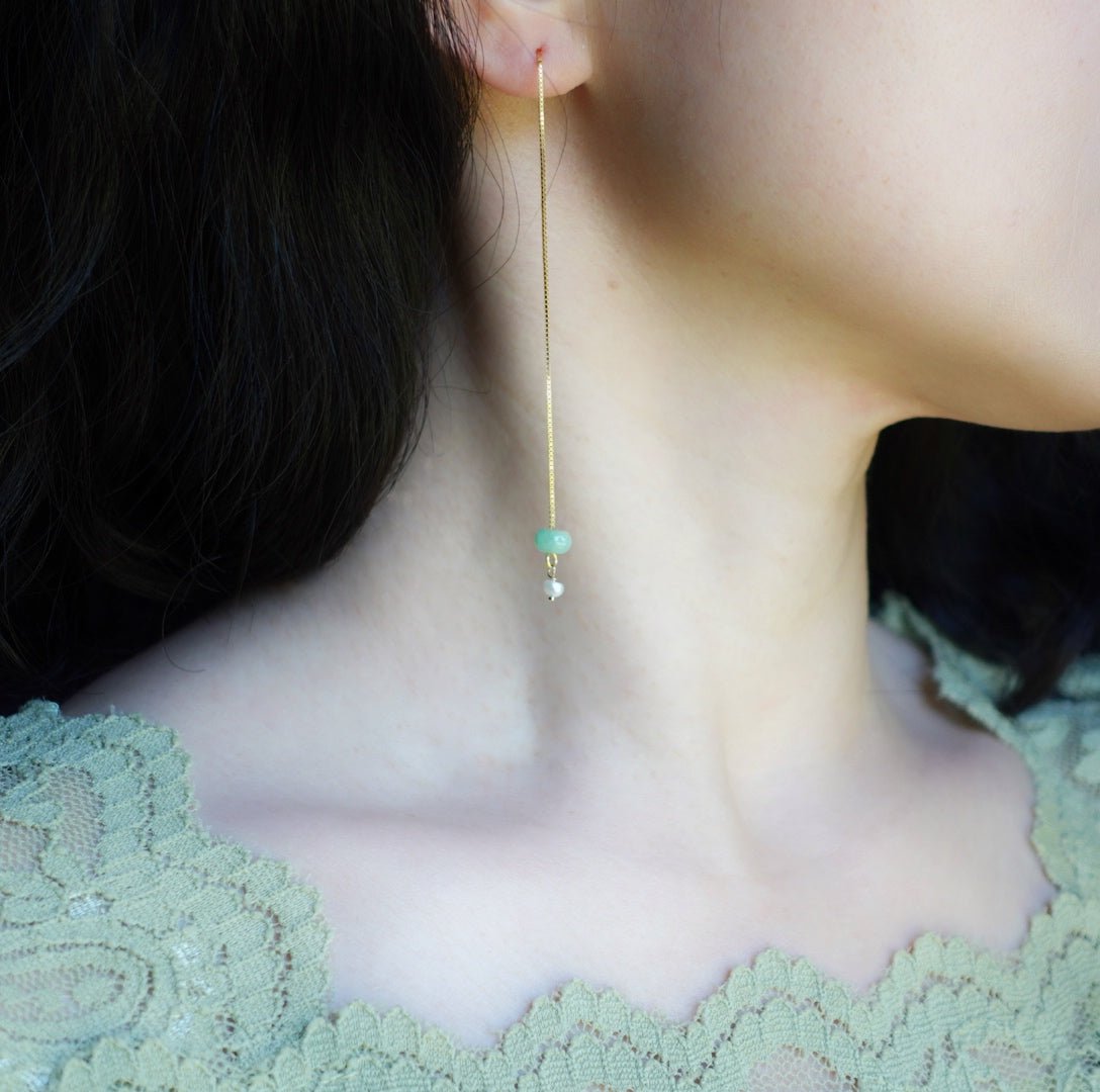 Multistyle Mint Green Jadeite And Pearl Thread Earrings