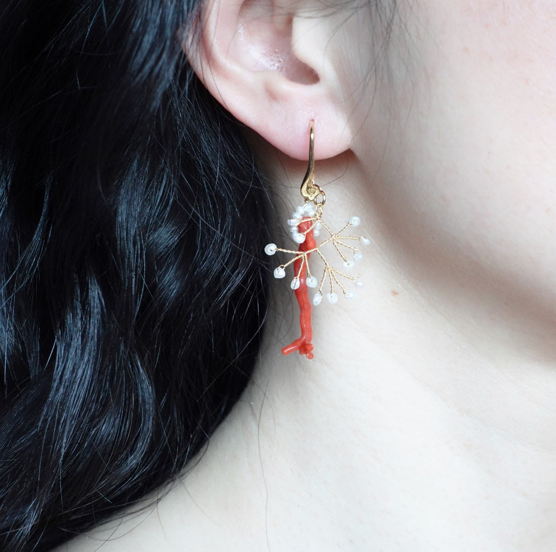 Red Coral and Pearl Branch Earrings - Yun Boutique