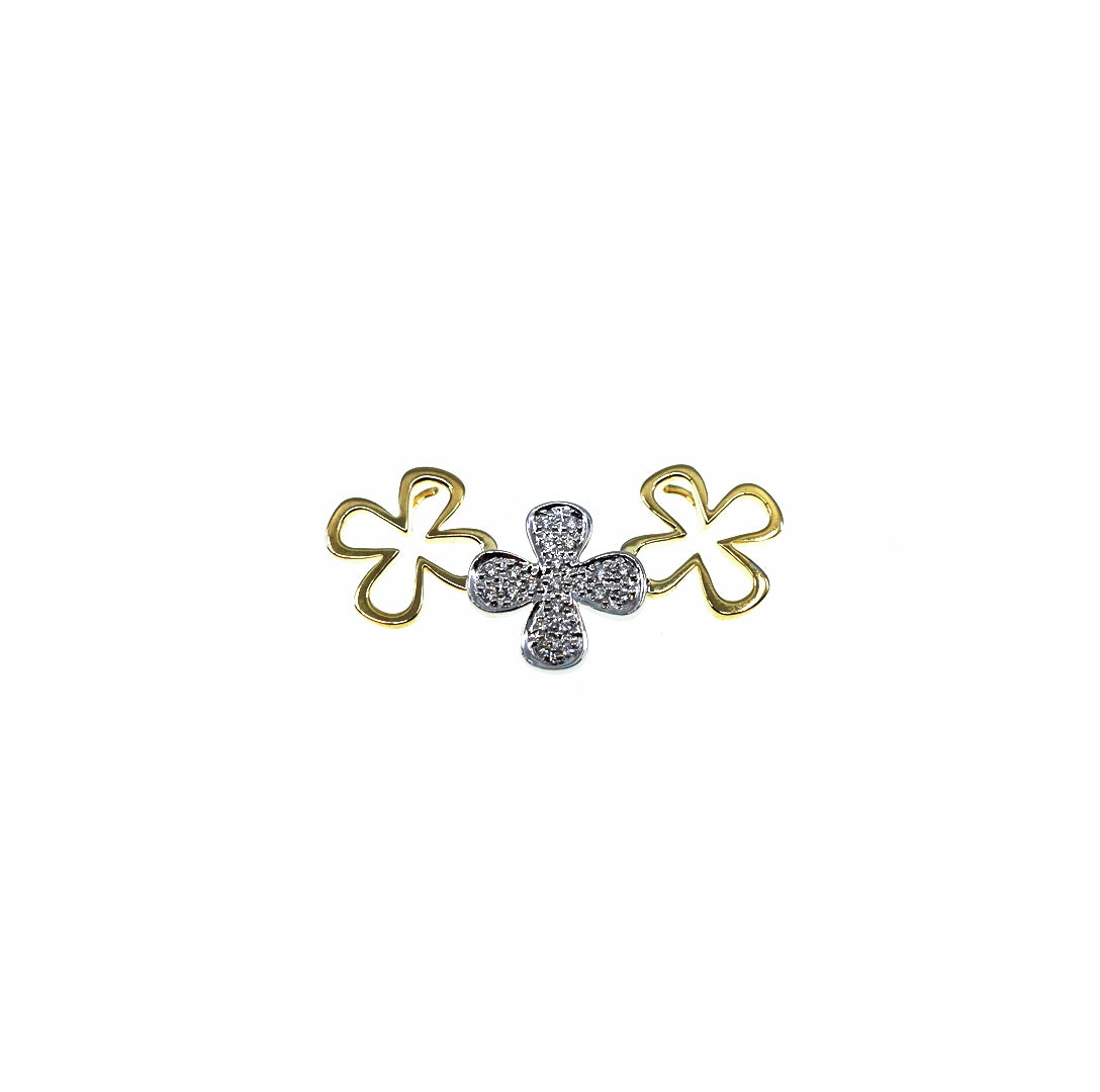 Gold and Silver Diamond Flower Pendant 9K