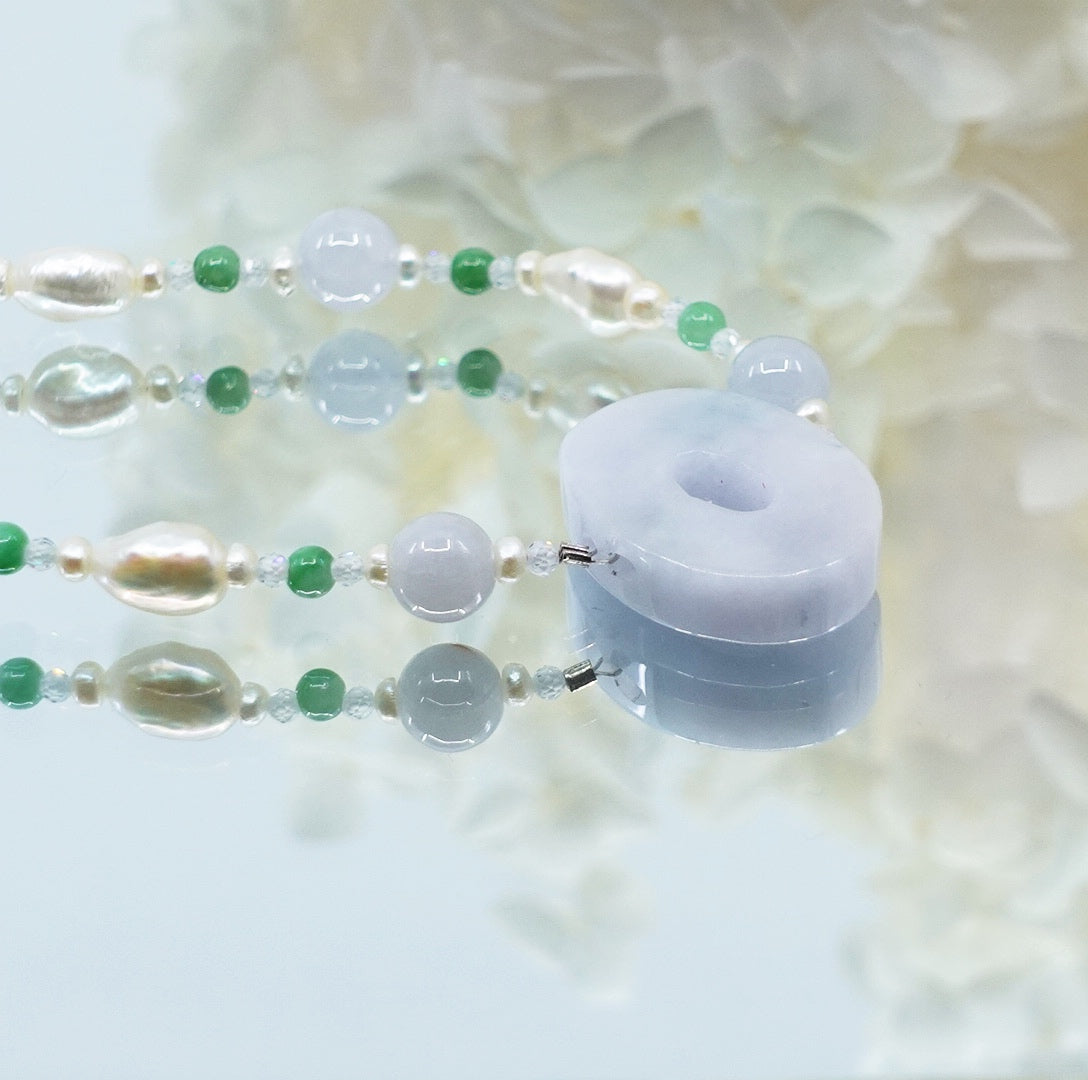 Yun Boutique Baroque Pearl and Jadeite Necklace Silver