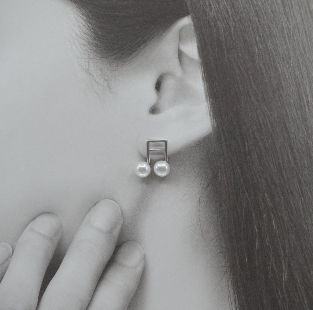 Asymmetrical Musical Notes Stud Earrings Silver - Yun Boutique