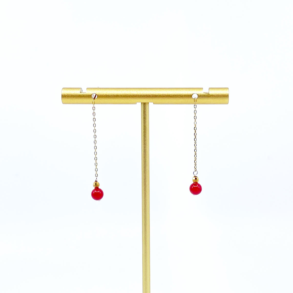 Gold Red Coral Thread Earrings in Sterling Silver - Yun Boutique