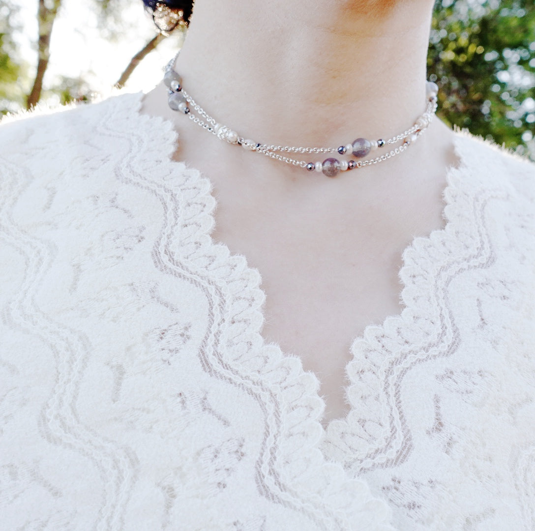 The Nine Grey Moonstone Necklace in Sterling Silver - Yun Boutique