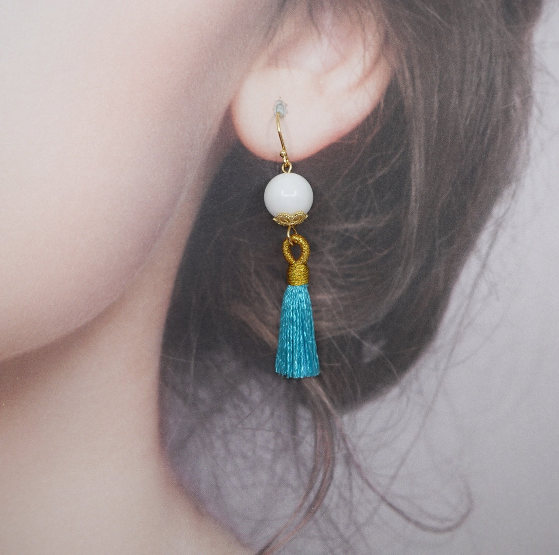 Little Gemstone Silk Tassel Earrings - Yun Boutique