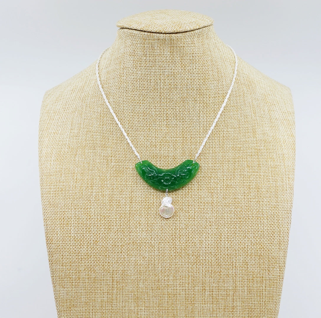 Yun Boutique Auspicious Jade Flower Pendant Necklace