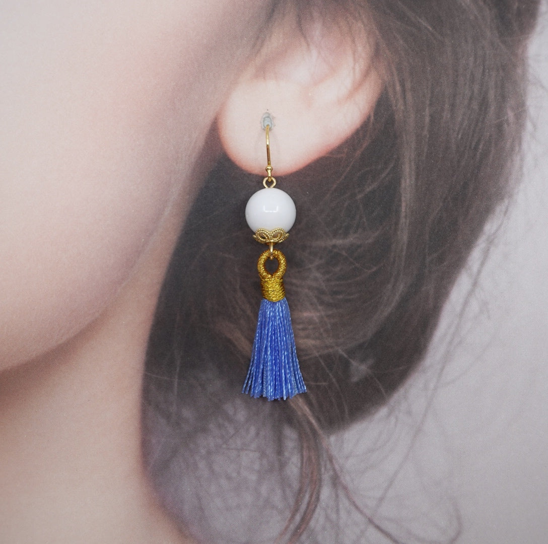 Little Gemstone Silk Tassel Earrings - Yun Boutique