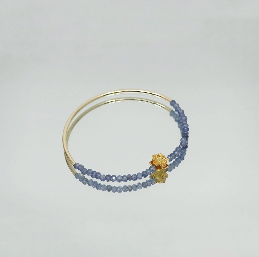 Half Bangle Lotus Sapphire Bracelet - Yun Boutique