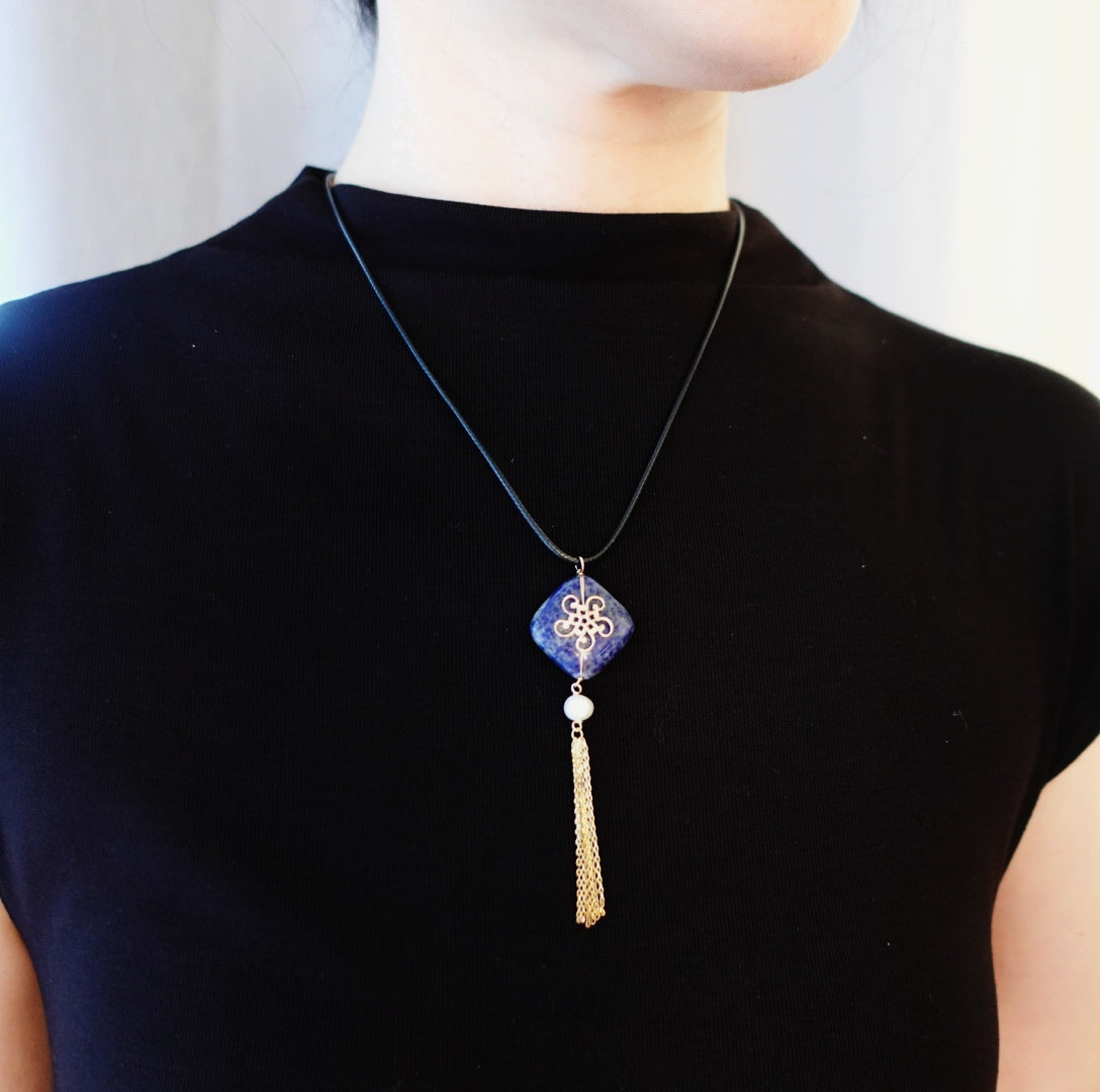 Tassel Lapis Leather Necklace - Yun Boutique