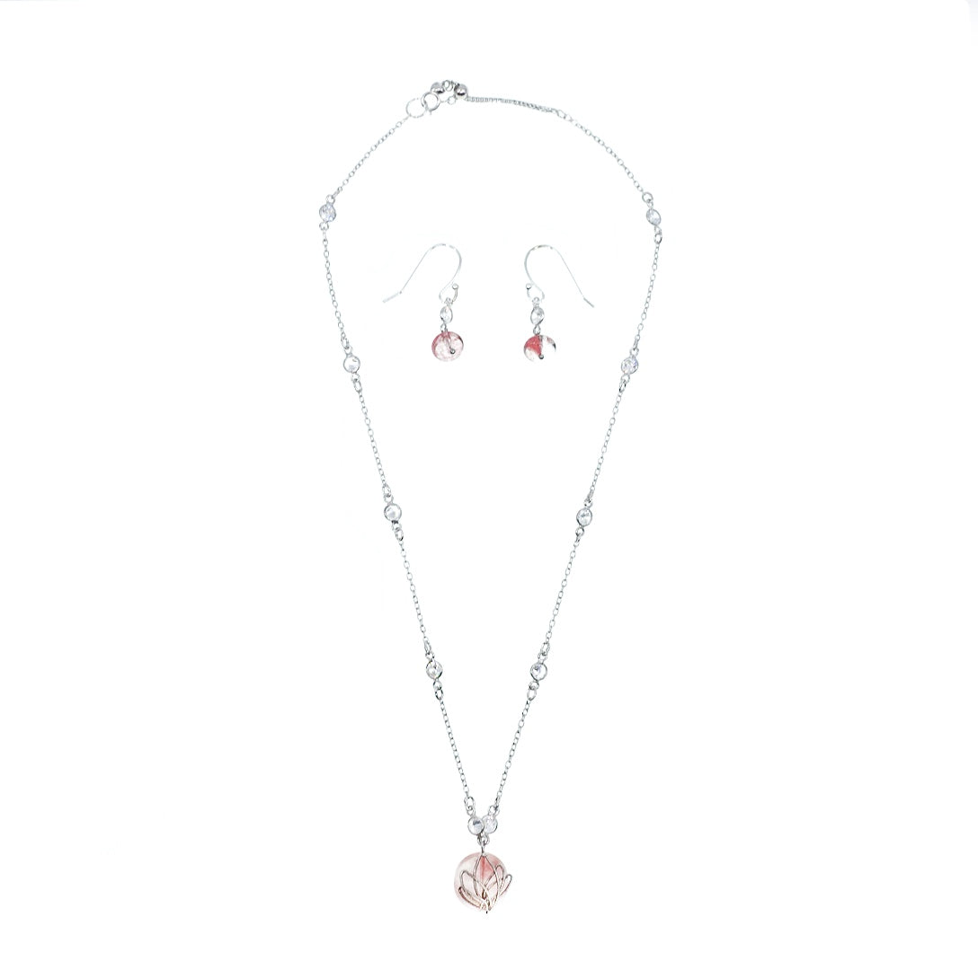 Yun Boutique Pink Lotus Necklace and Earrings Set