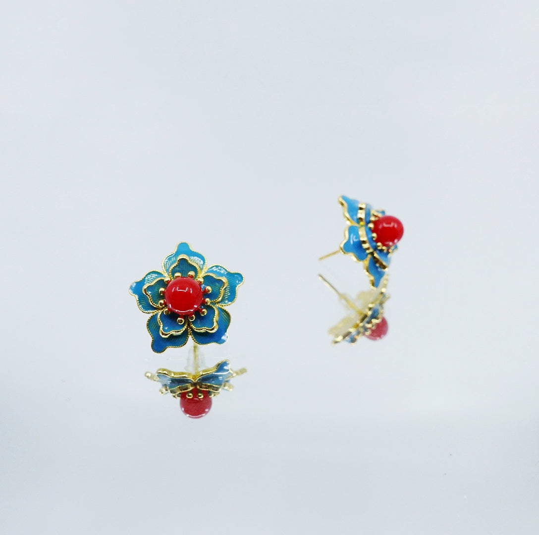 Imitation Kingfisher Flower Studs - Yun Boutique