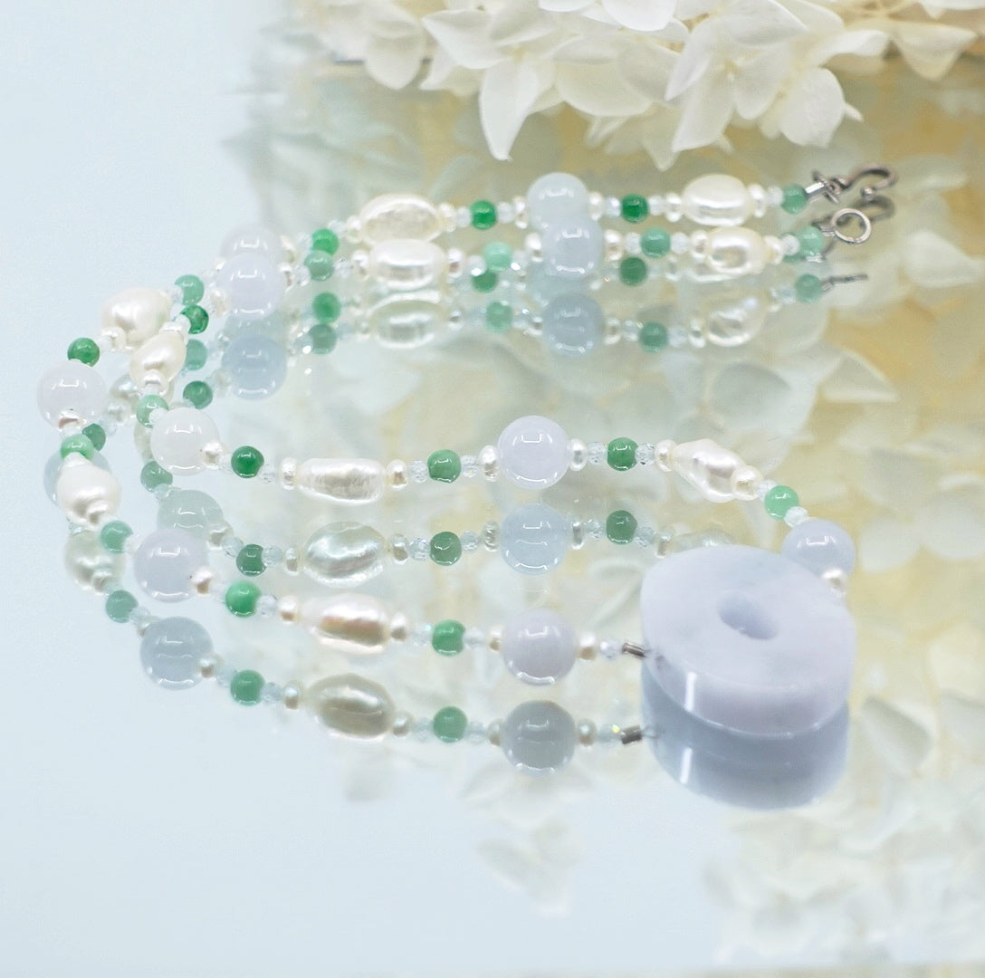 Yun Boutique Baroque Pearl and Jadeite Necklace Silver