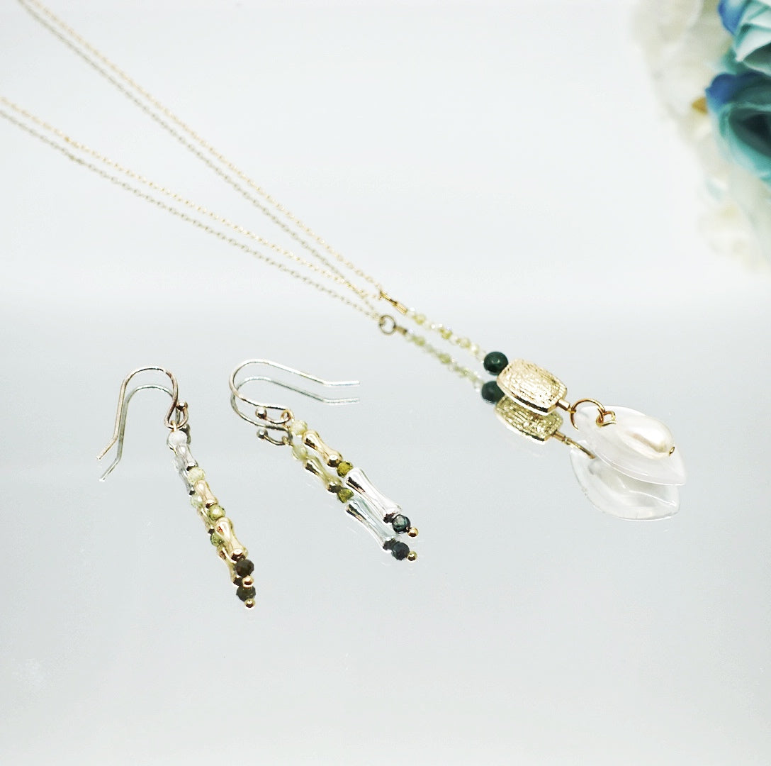 Elf Forest Leaf Tassel Necklace and Earrings Set - Yun Boutique