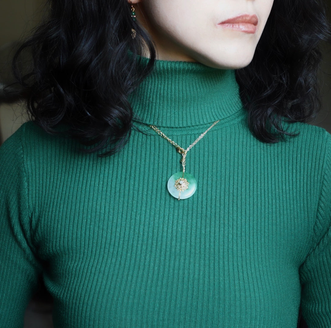 Gold Jade Mandala Necklace - Yun Boutique