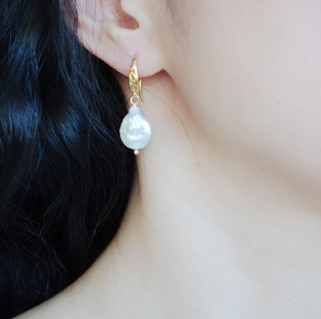 Phoenix Feather Baroque Pearl Earrings