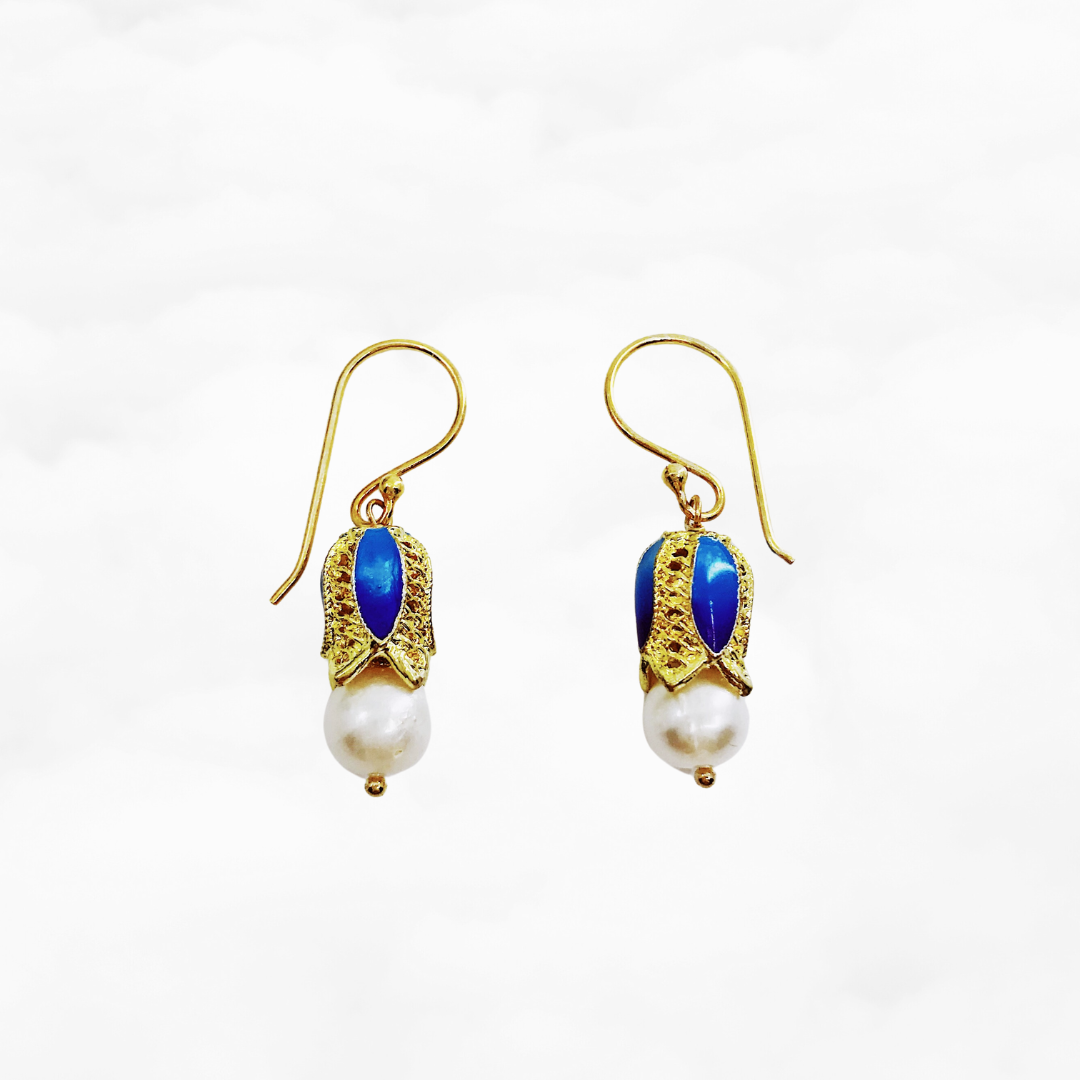 Enamel Floral Pearl Earrings - Yun Boutique