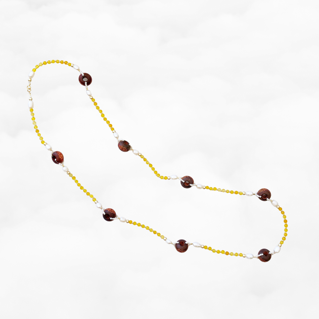 Return to Origin Yellow Jade Beaded Necklace 34 Inch - Yun Boutique