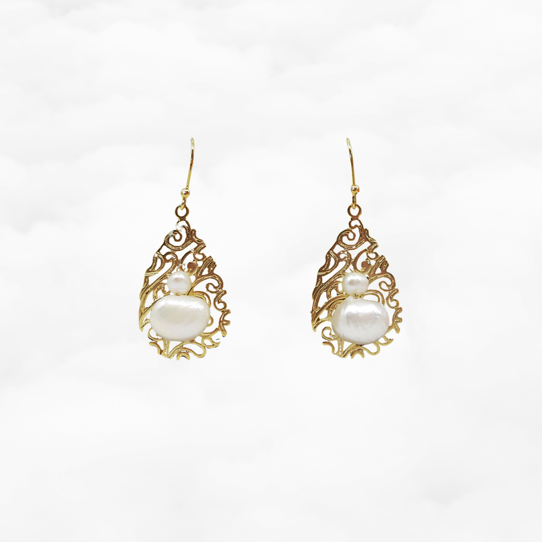 Filigree Pearl Earrings Gold - Yun Boutique