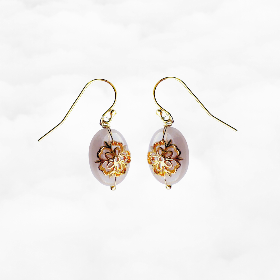 Gold Rose Quartz Plum Blossom Earrings - Yun Boutique