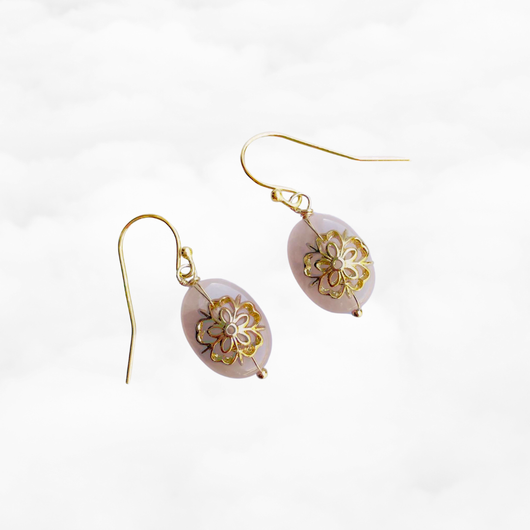 Gold Rose Quartz Plum Blossom Earrings - Yun Boutique