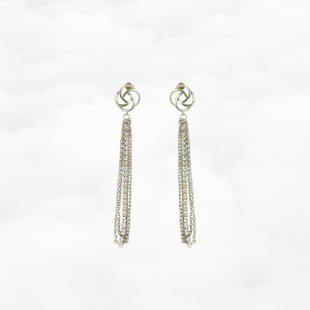 Chinese Knot Tassel Earrings Silver - Yun Boutique