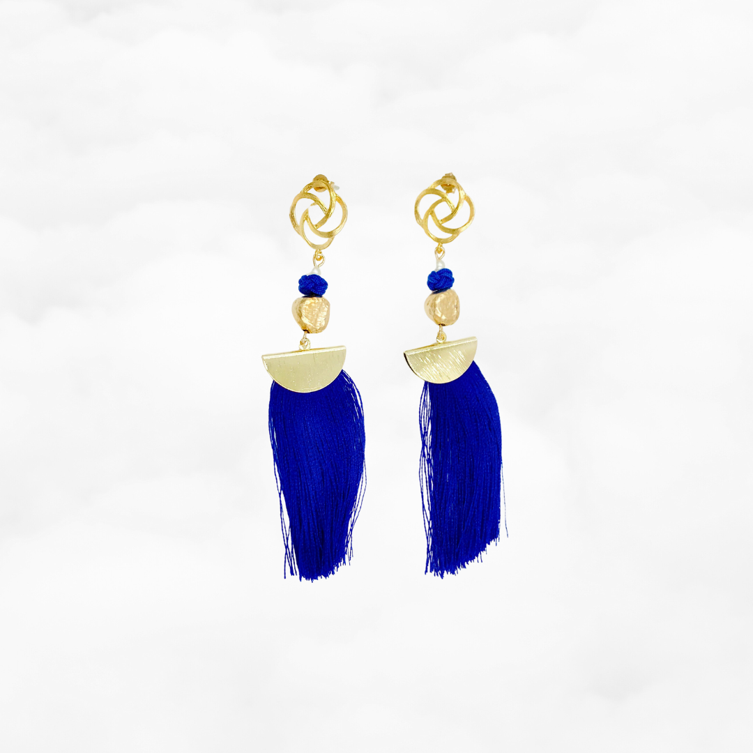 Chinese Knot Blue Tassel Earrings - Yun Boutique