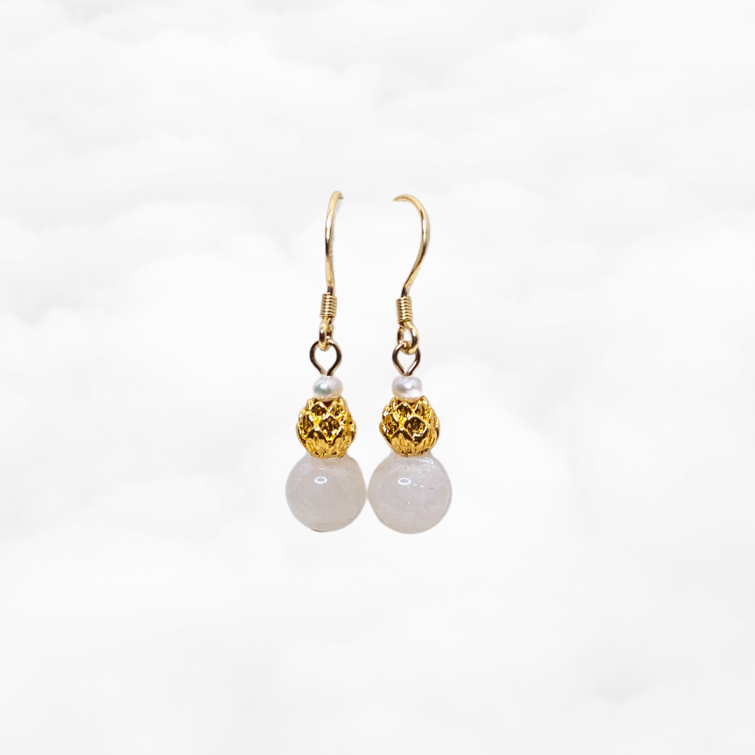 Gold Lotus Moonstone Earrings - Yun Boutique