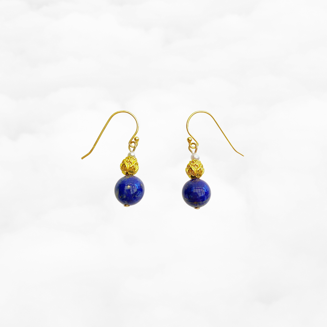 Gold Lotus Lapis Earrings