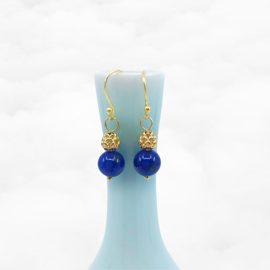 Gold Lotus Lapis Earrings