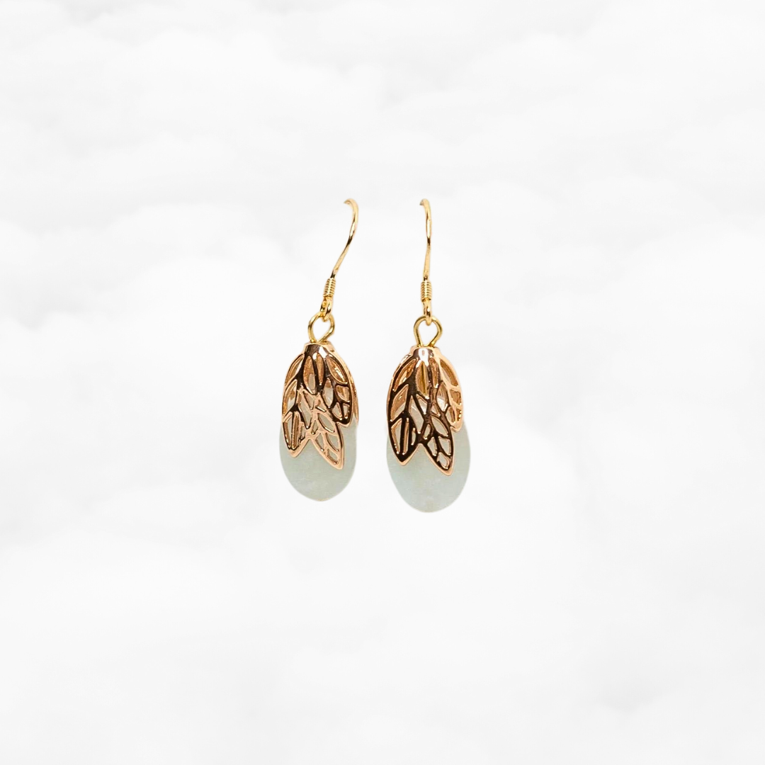 Gold Leaf Mint Jade Earrings