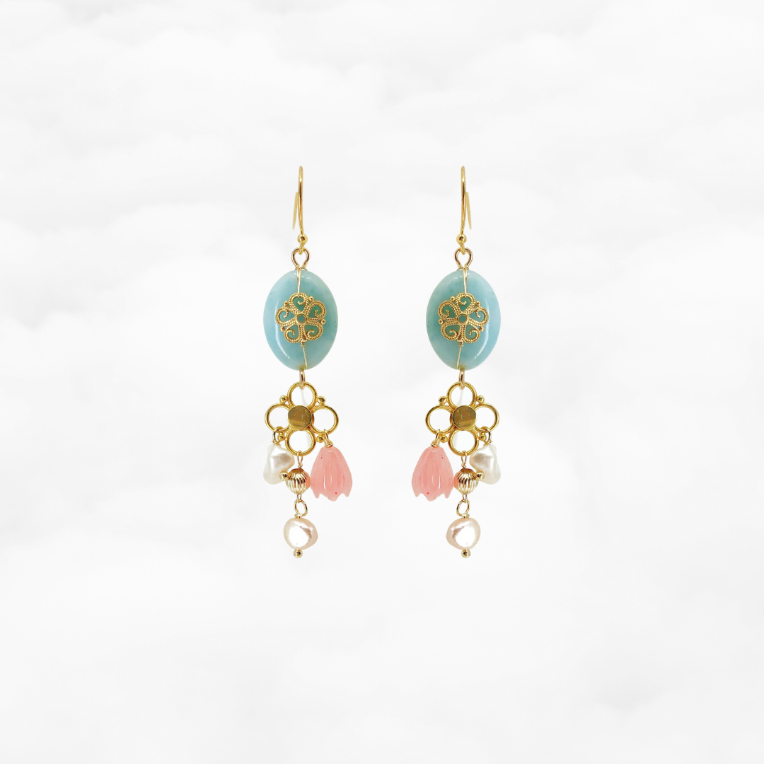 Gold Filigree Flower Amazonite Earrings - Yun Boutique