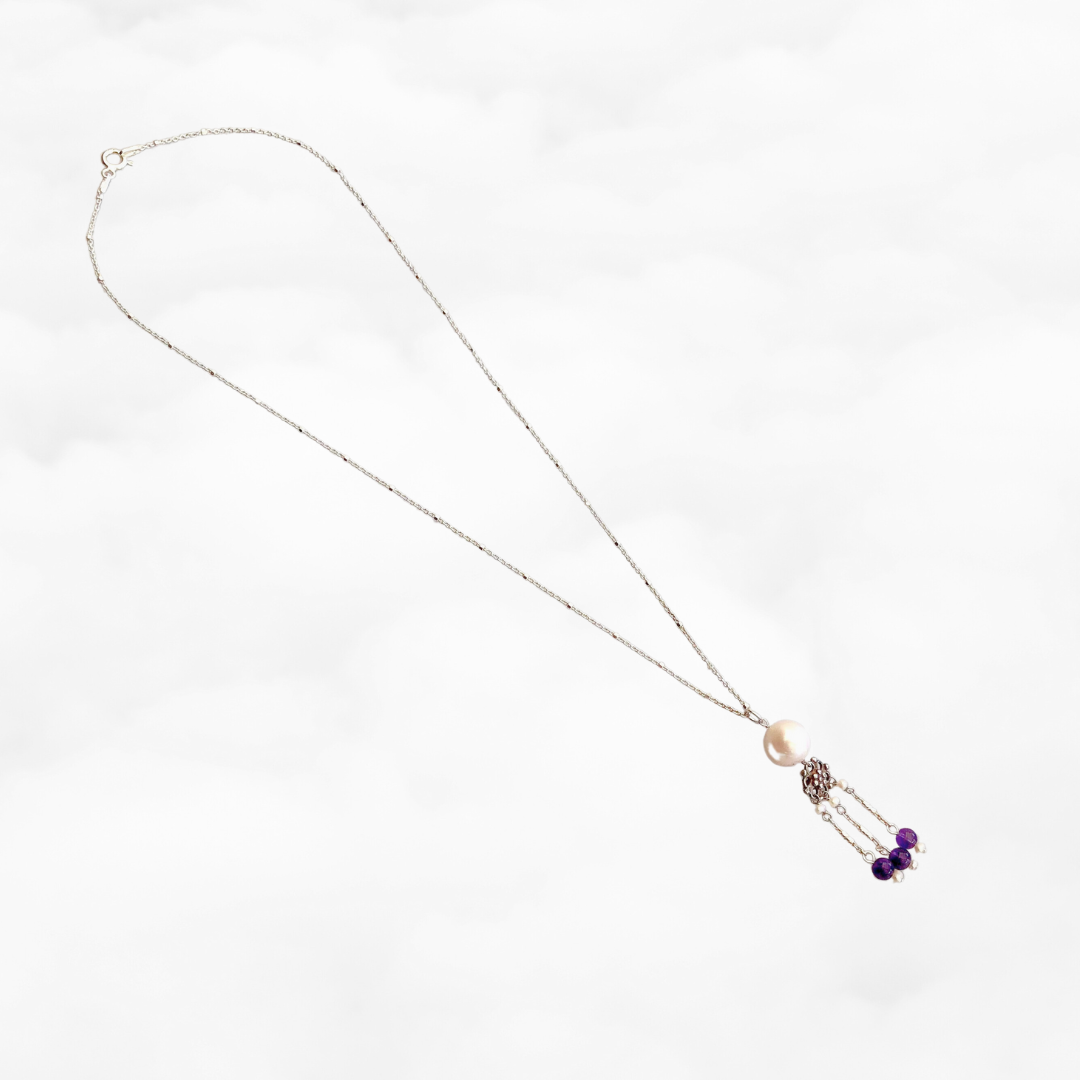 Pearl and Amethyst Tassel Necklace - Yun Boutique