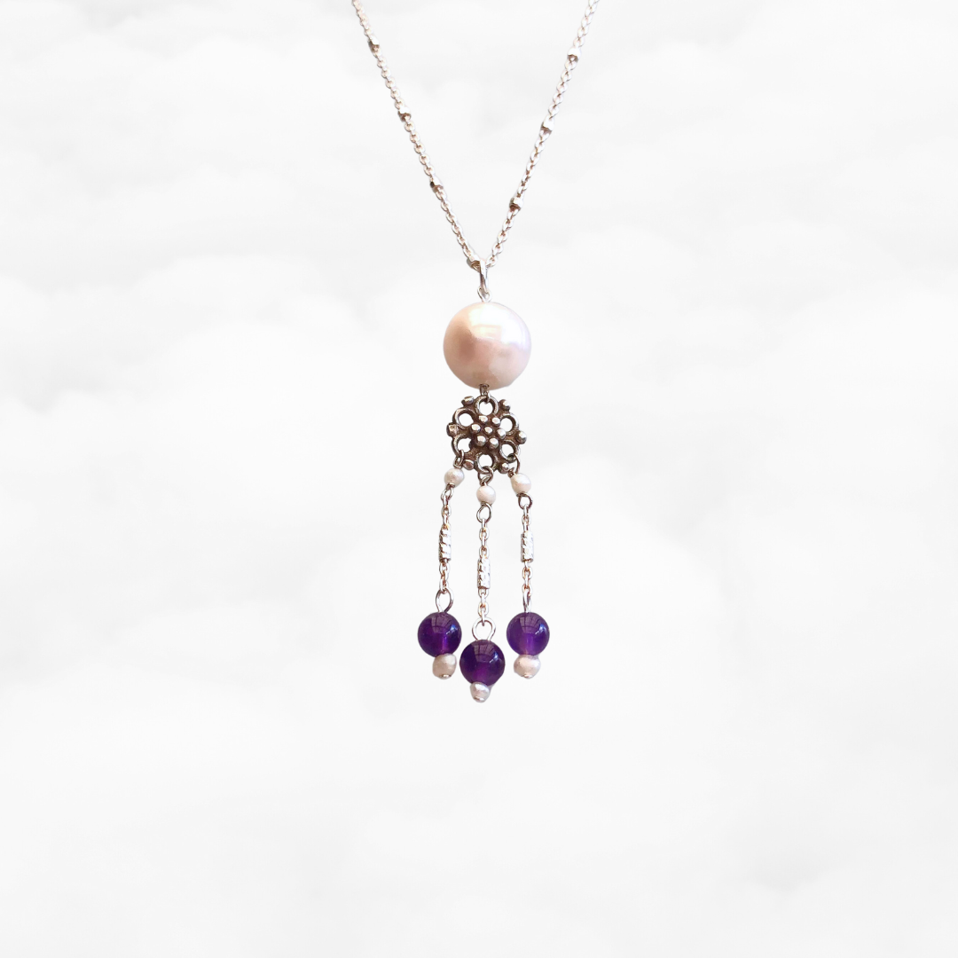 Pearl and Amethyst Tassel Necklace - Yun Boutique