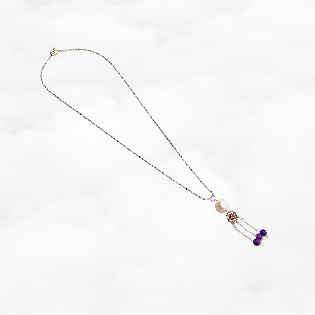 Pearl and Amethyst Tassel Necklace - Yun Boutique