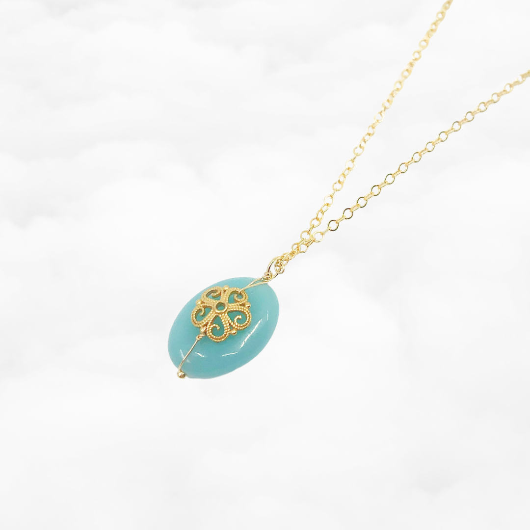 Filigree Flower Oval Amazonite Necklace - Yun Boutique