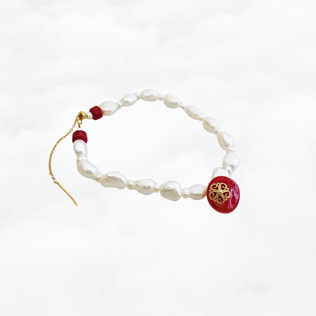 Beaded Pearl and Red Coral Bracelet - Yun Boutique