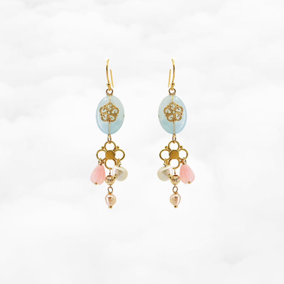 Gold Filigree Flower Aquamarine Earrings - Yun Boutique