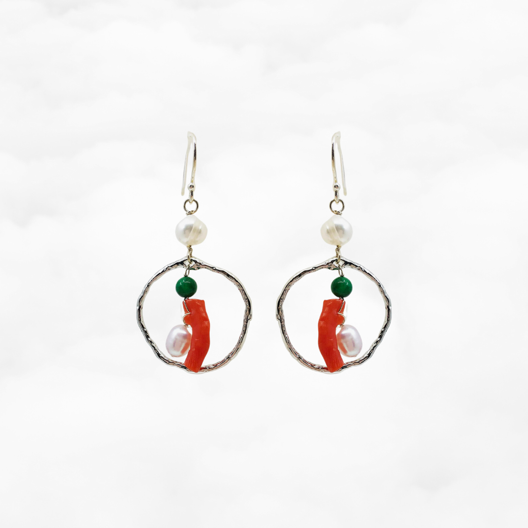 Silver Red Coral Chandelier Earrings - Yun Boutique