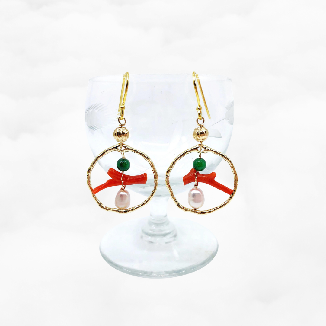 Gold Red Coral Chandelier Earrings - Yun Boutique