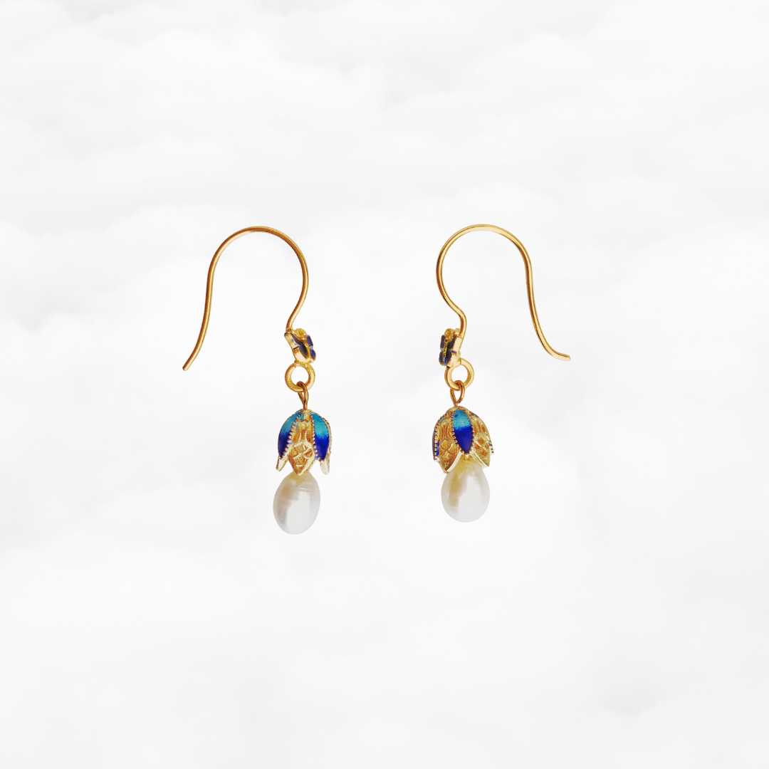 Butterfly and Flower Enamel Pearl Earrings - Yun Boutique