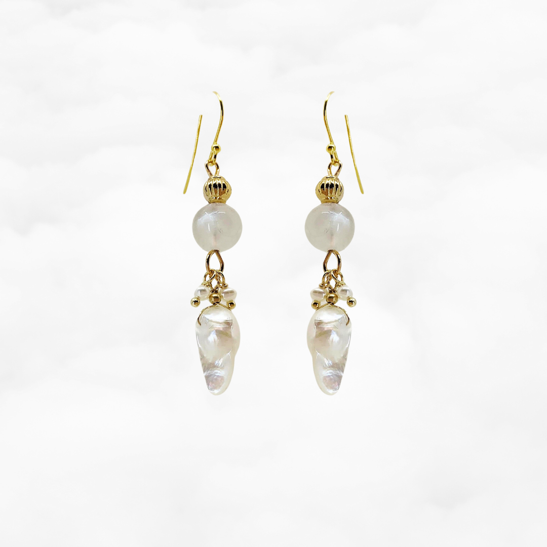 Pearl Feather Moonstone Earrings - Yun Boutique