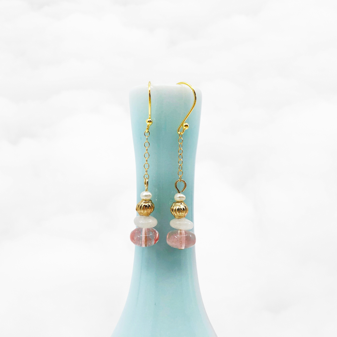 Cherry Quartz Earrings Gold - Yun Boutique