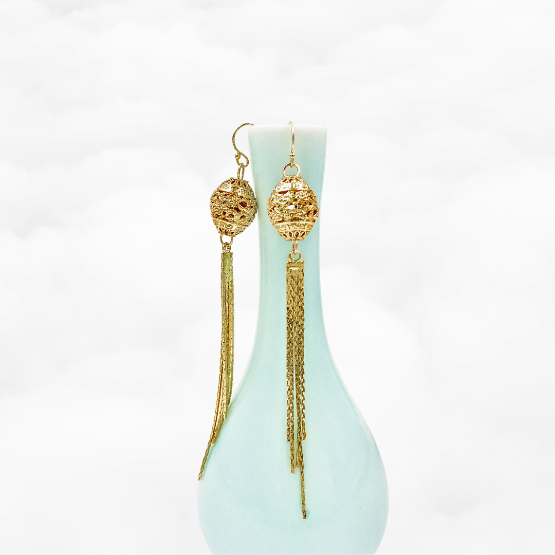 Dragon Princess Tassel Earrings Gold - Yun Boutique